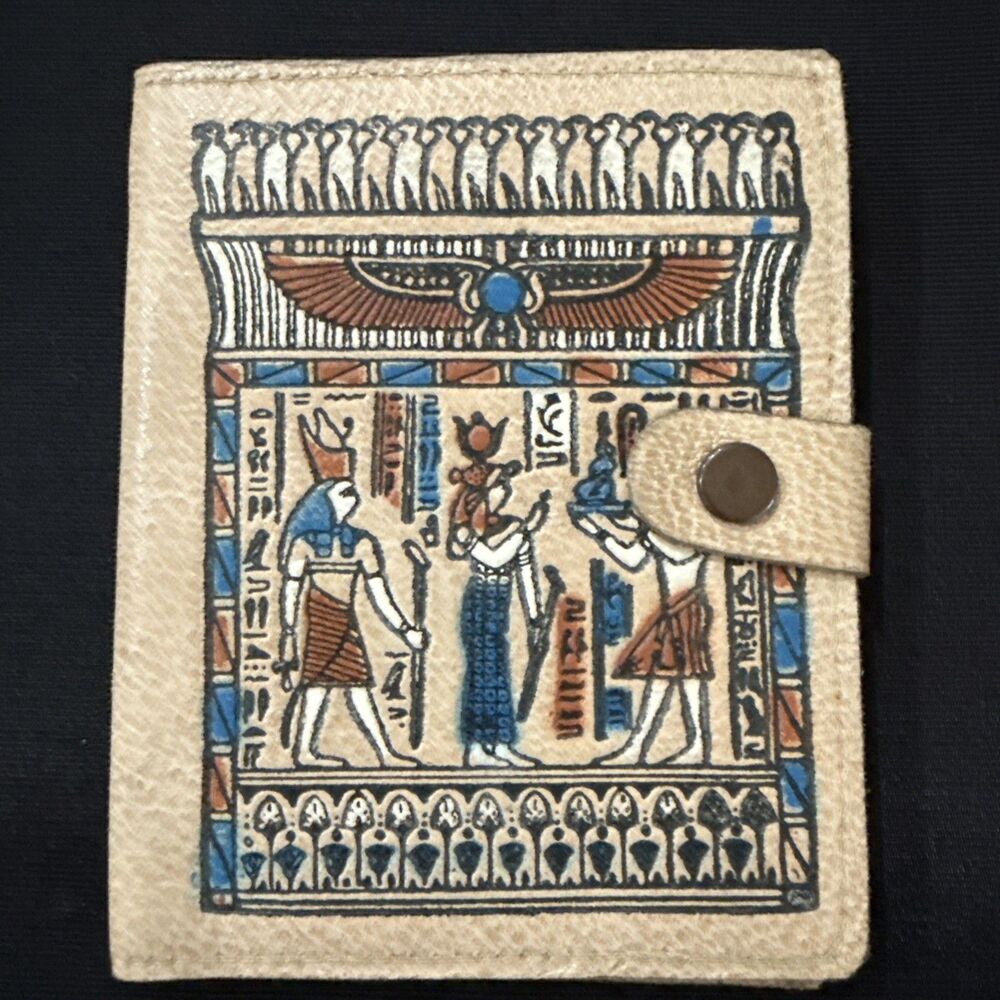 Vintage Painted Leather Egyptian Art Wallet Billfold